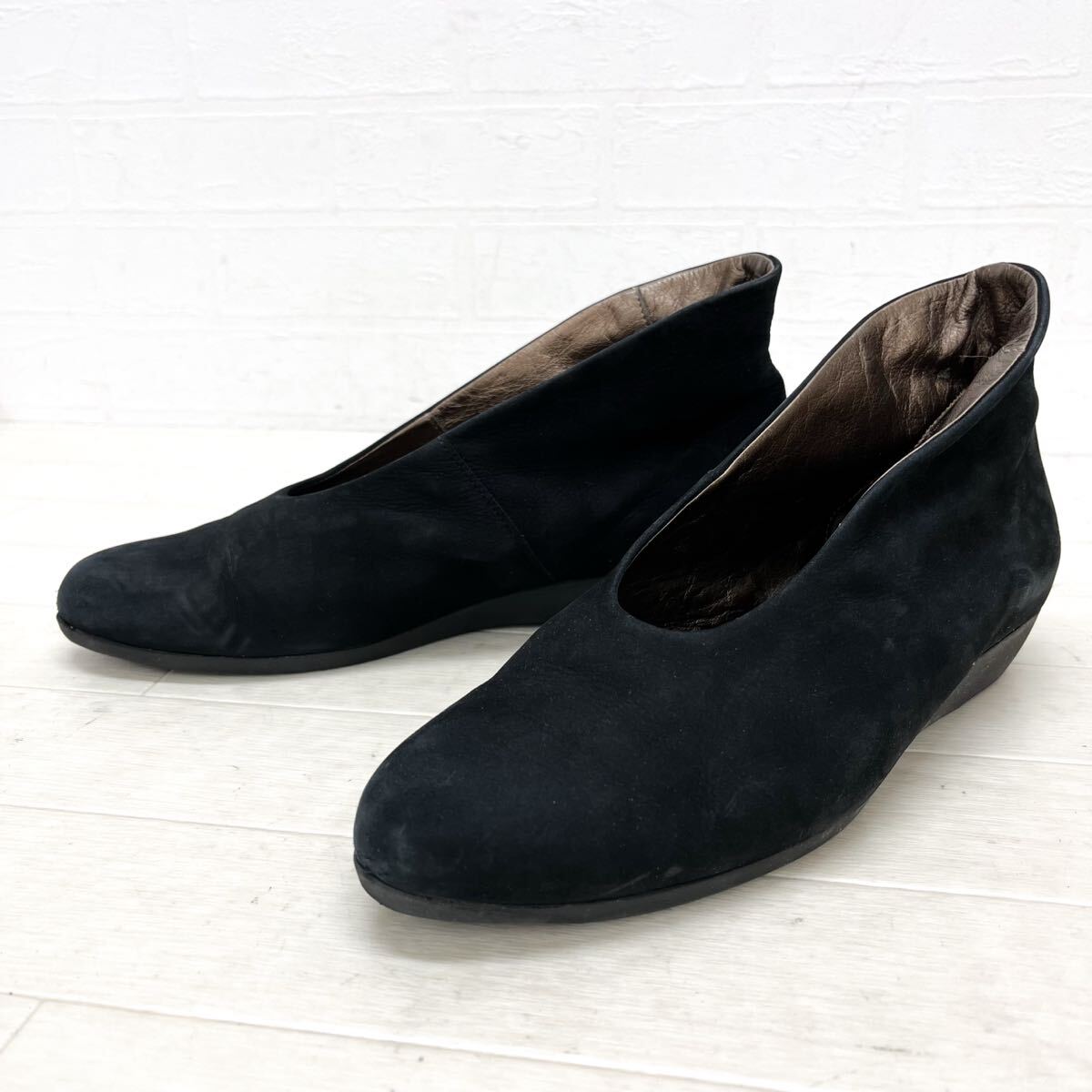 和674★ arche アルシュ ショートブーツ シューズ レザー 38 ブラック ブロンズ レディース拍卖