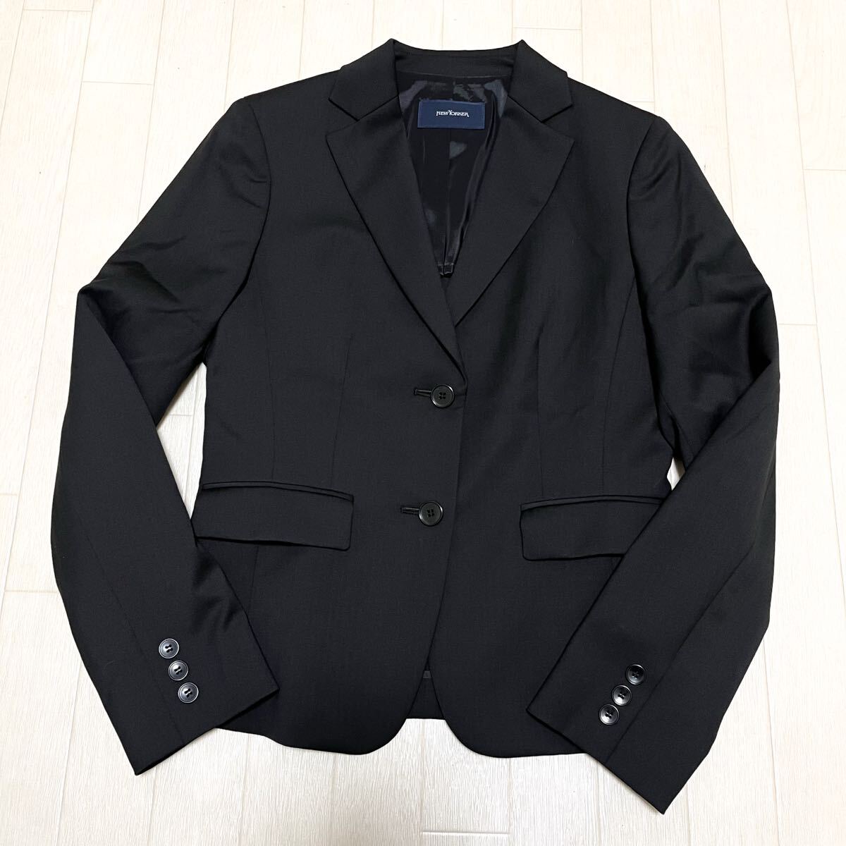 和685★ NEWYORKER ニューヨーカー スーツ テーラードジャケット シングルボタン 9AR ブラック レディース拍卖