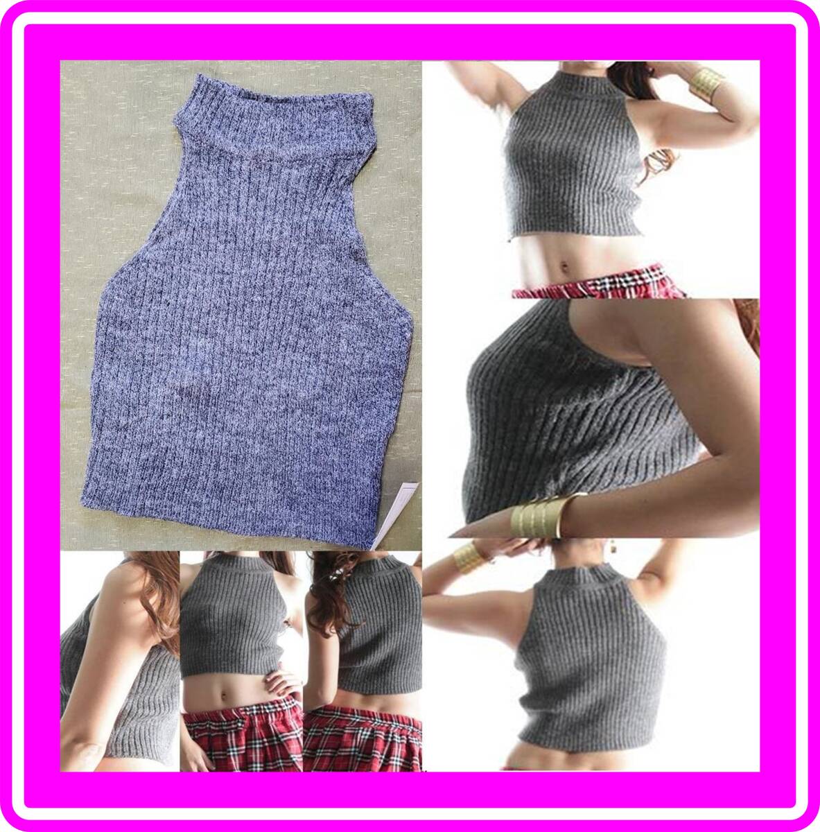 ♥♥超素敵★ショート ニット トップス★ダークグレー★リブニット★キュート★チャーミング★可愛い♥♥L46W拍卖