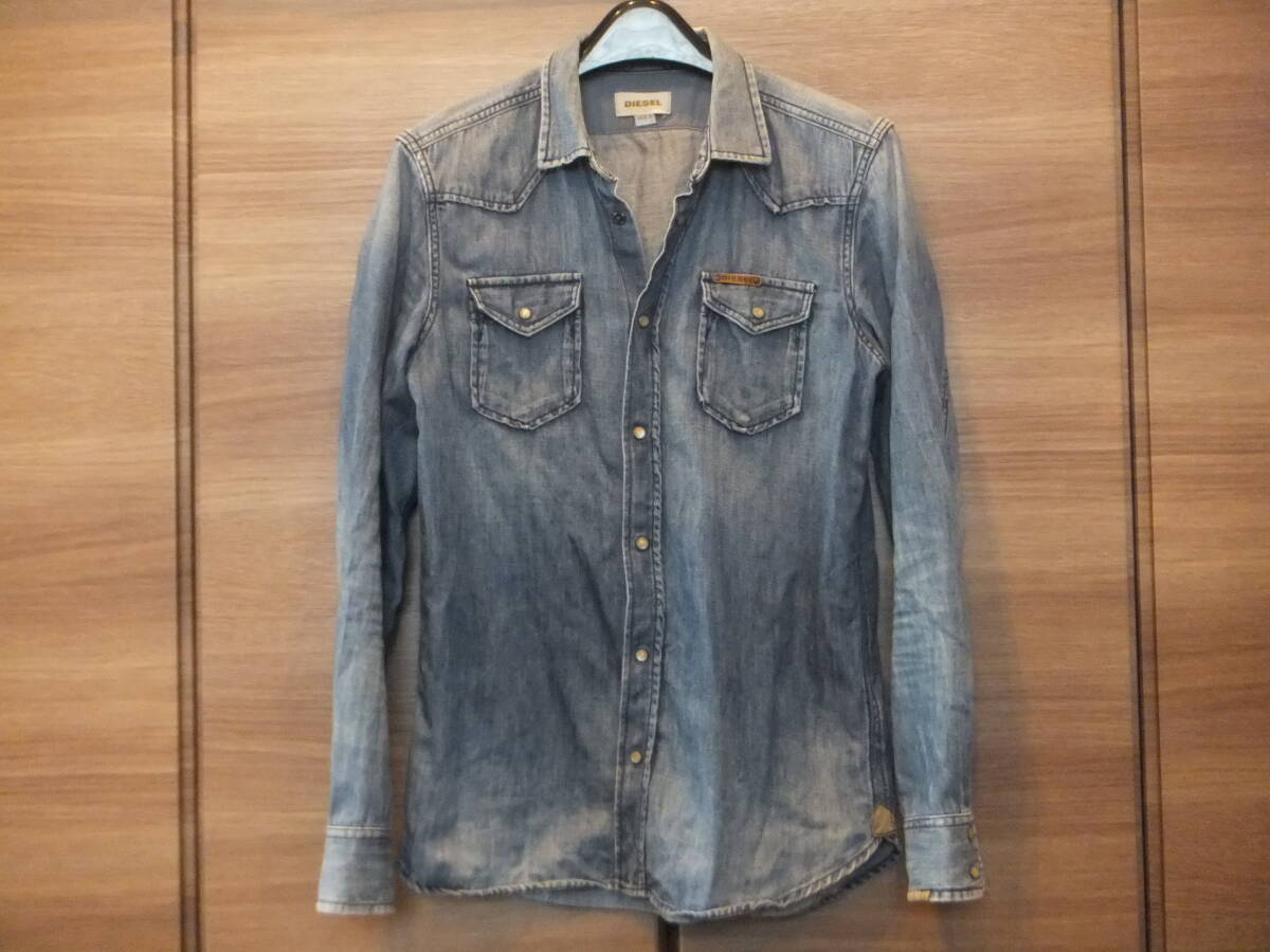 ★ DIESEL(ディーゼル) デニムシャツ ウエスタンシャツ ヴィンテージ加工 ダメージ加工 S ★拍卖