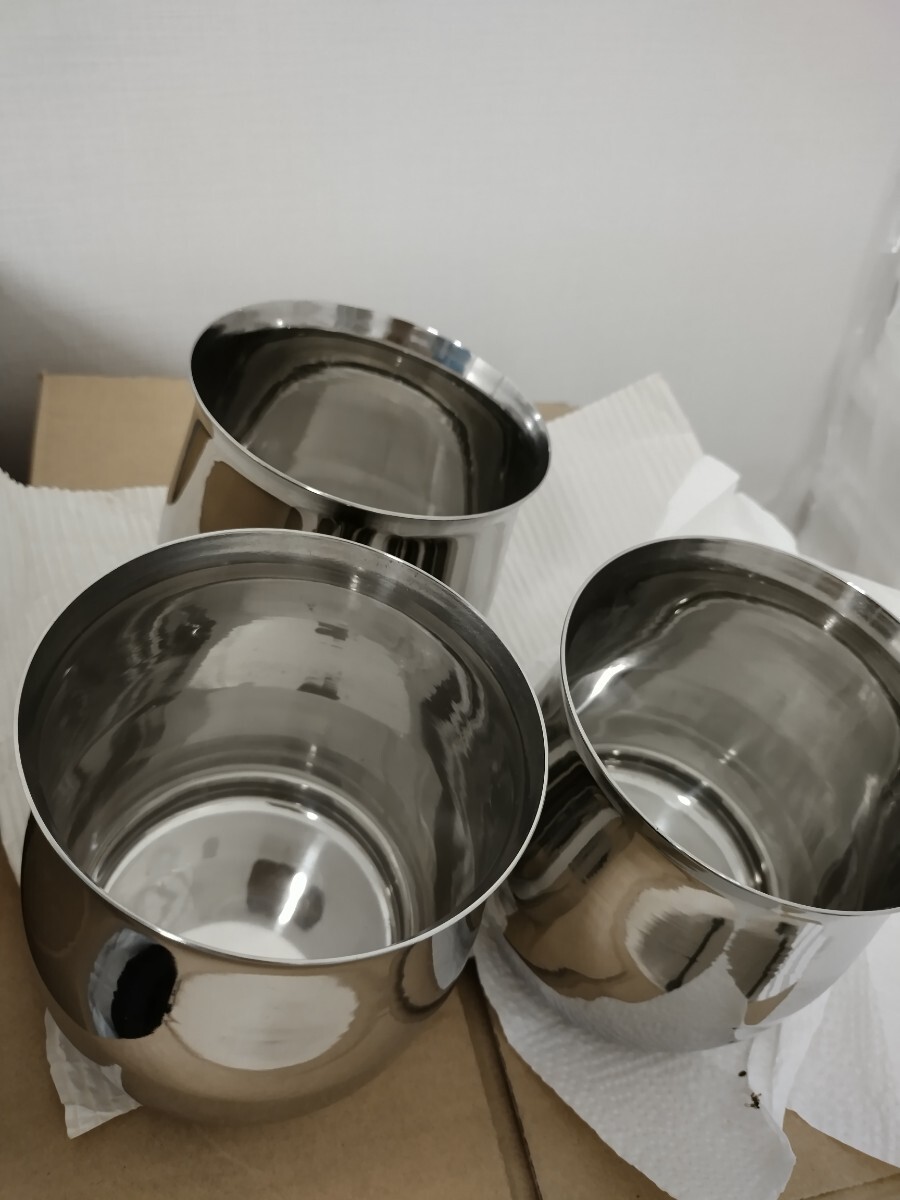 行事使用品 厨房ステンレスステール容器三点セット杓文字、調味料、ガラ入れ等拍卖