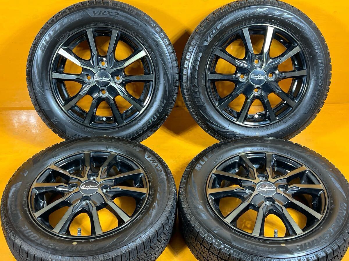 ★元払い変更済み!★ ユーロスピード 13in 4.00B +43 pcd100 ブリヂストン VRX2 155/65/13 NBOX ミラ タント モコ 軽自動車 冬用拍卖