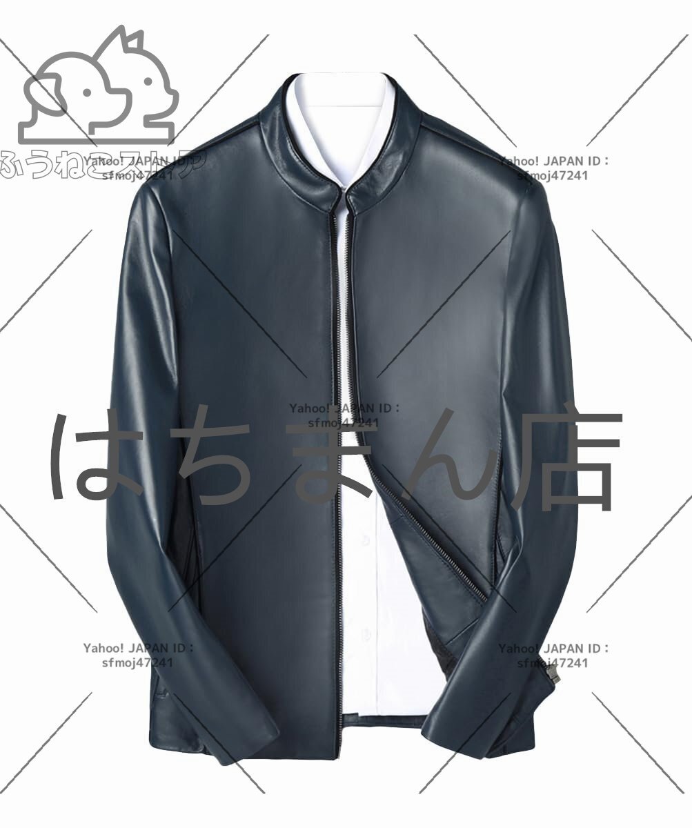 レザージャケット ライダースジャケット メンズ 本革 革ジャン レザー シングルライダース メンズアウター 秋冬(1901)ブルー L-4XL拍卖