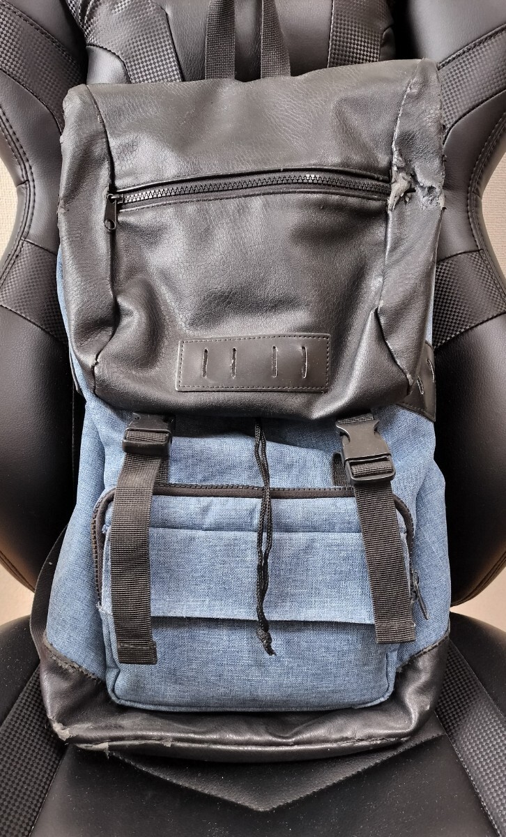 ※中古難有り【BROWNY】by WEGO《Flap Buckle Rucksack》Backpack《デニム風生地×PUレザー》リュックサック#バックパック#マルチポケット拍卖