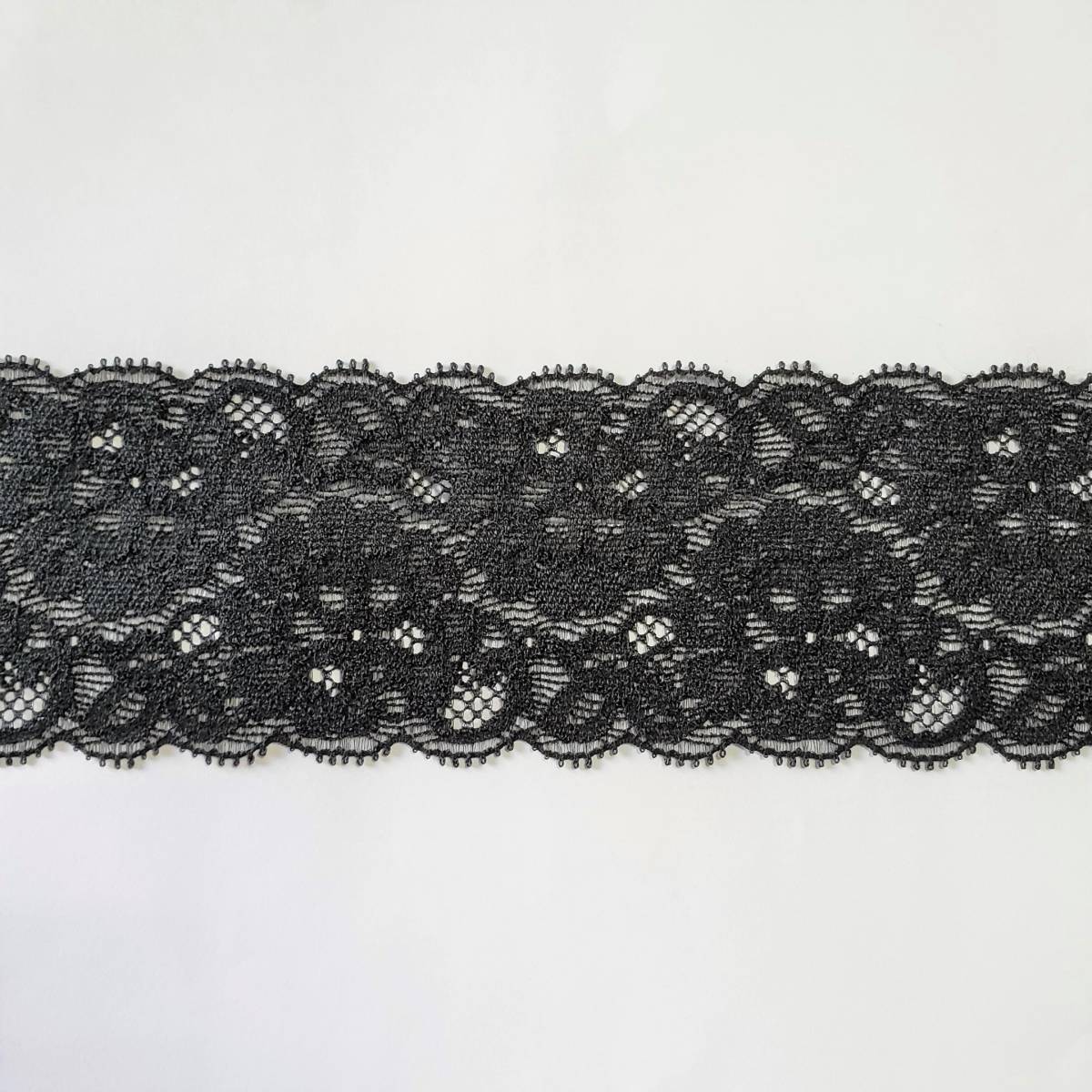 ストレッチ スパン レース 花柄 黒 60ミリ 幅 1m 日本製 送料無料拍卖