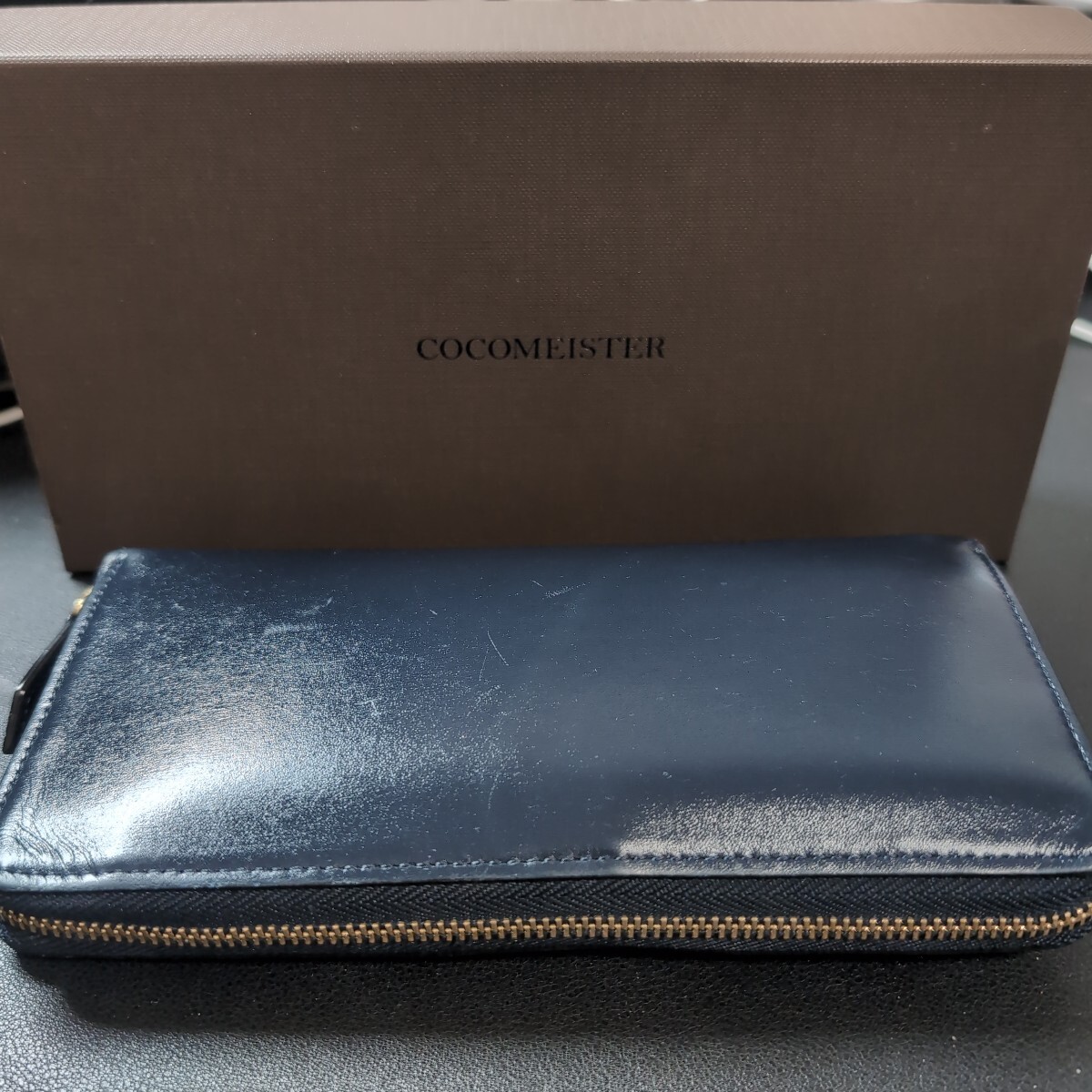 貴重 ココマイスター クリスペルカーフ ラウンドファスナー 長財布 ネイビー スリム 拍卖