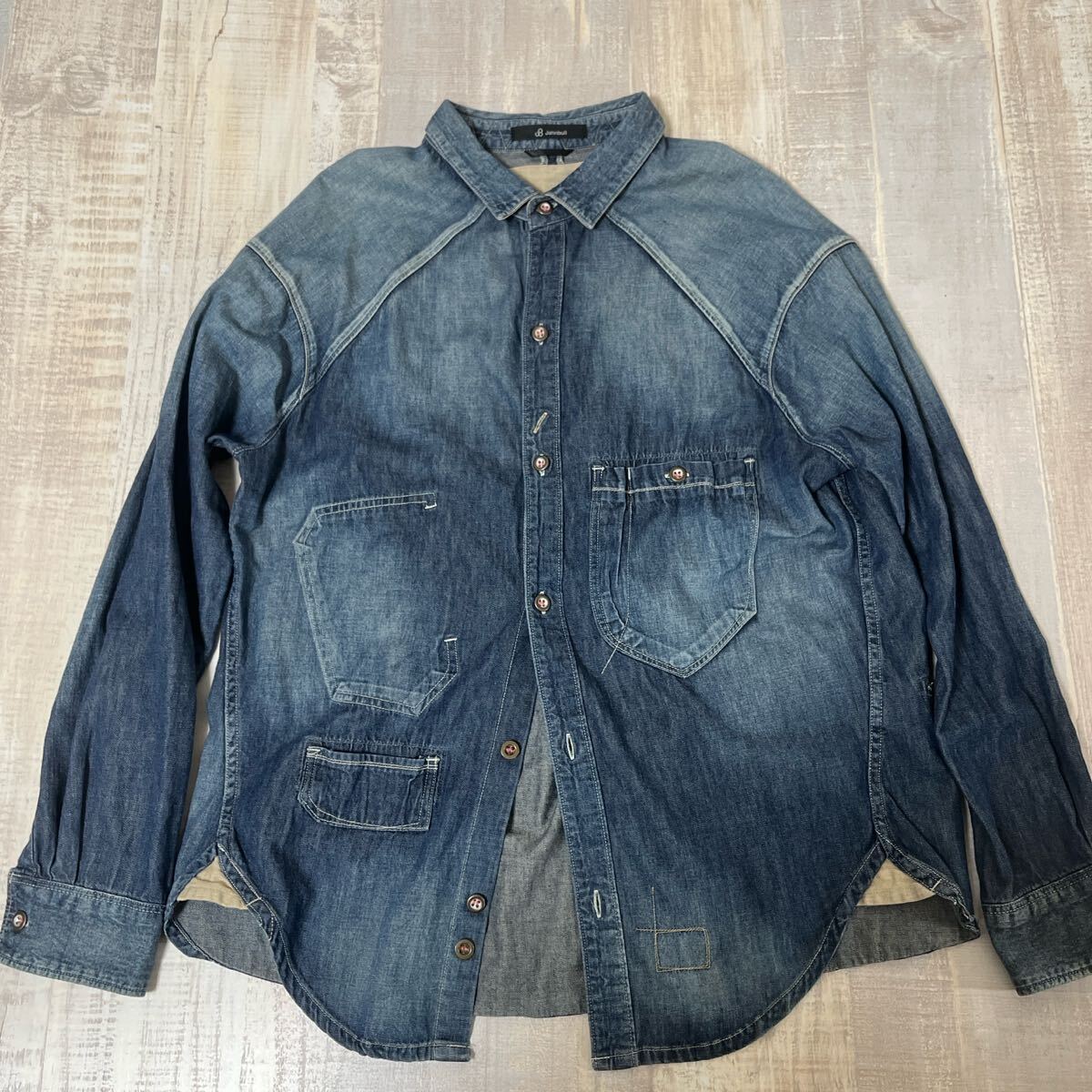 【日本製 ライトオンス ユーズド加工 ガチャポケ】JOHNBULL デニム シャツ ジャケット カバーオール ジョンブル M Gジャン ヴィンテージ拍卖