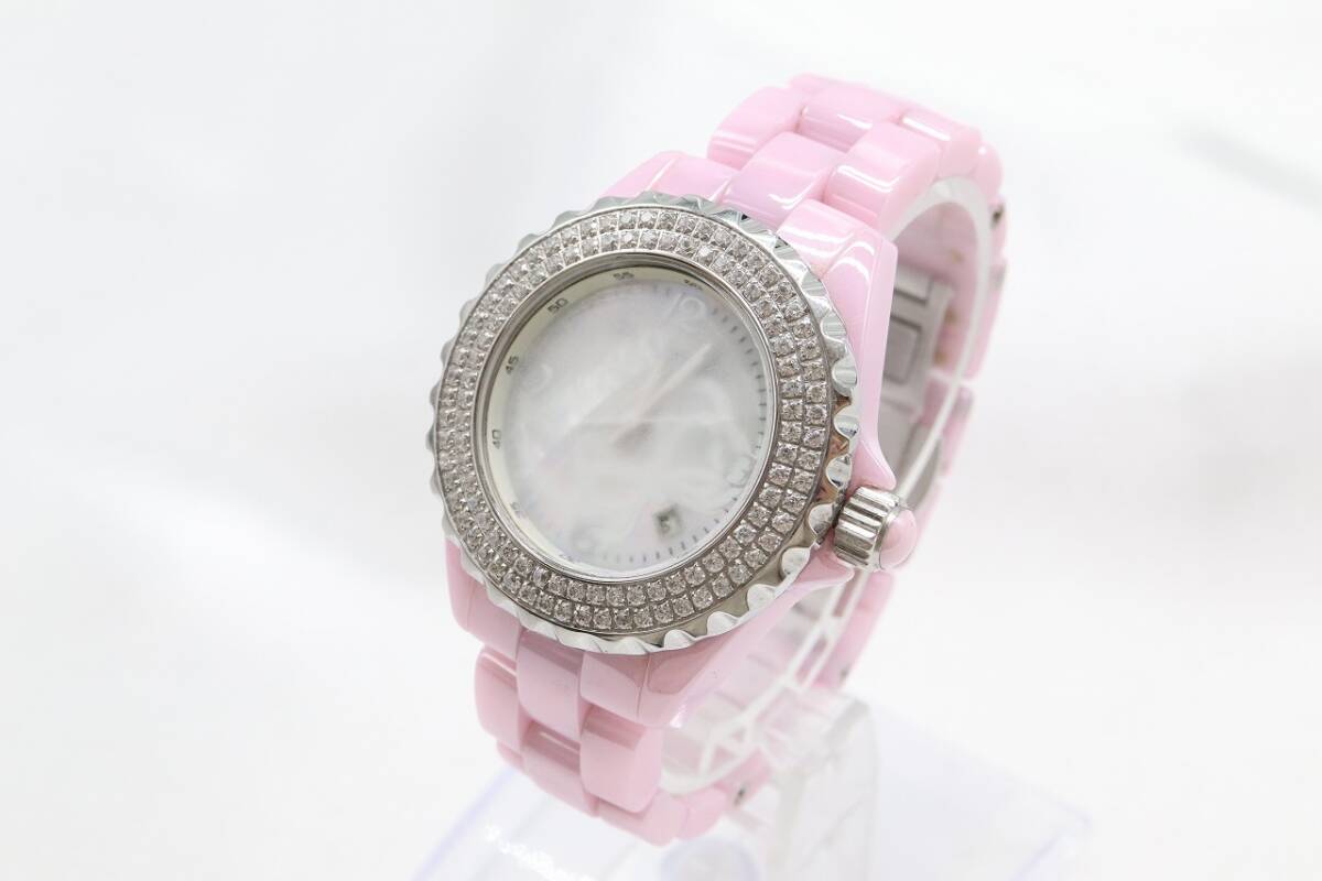 【W217-291】動作品 電池交換済 STAR JEWELRY スタージュエリー リボンモチーフ ラインストーン 腕時計 ピンク【送料全国一律185円】拍卖