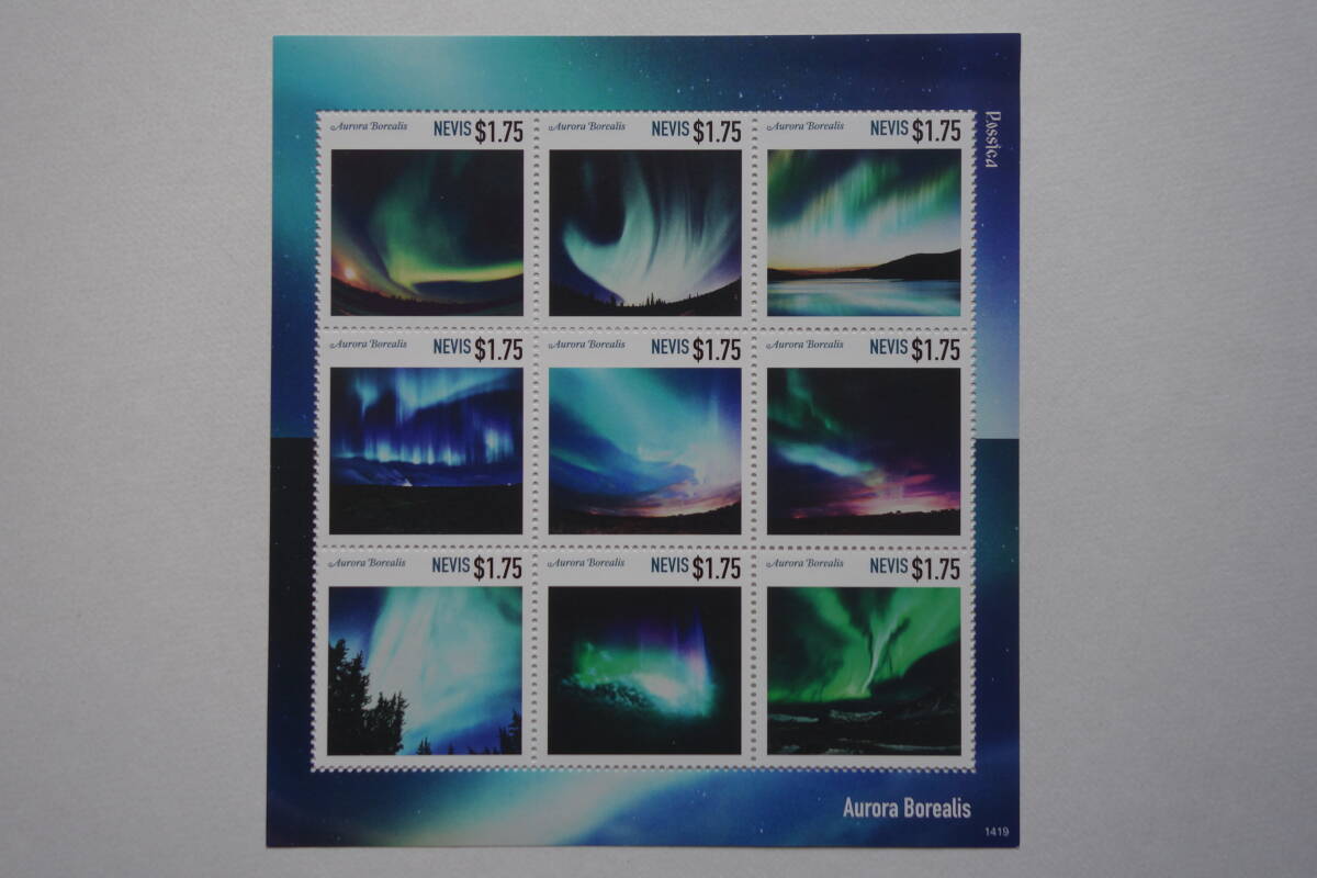 外国切手: ネイビス切手 「オーロラ」9面m/s 未使用拍卖