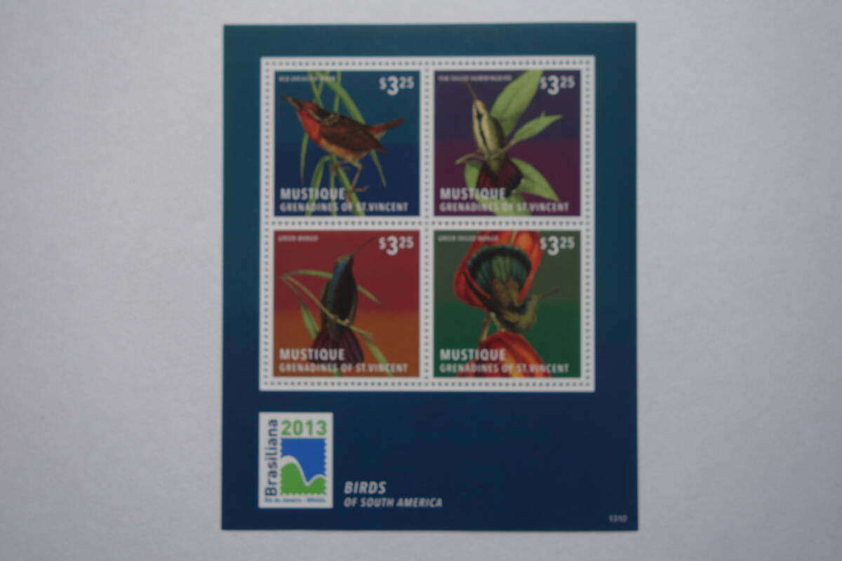 外国切手: セントビンセント・グレナディーン諸島、マスティク島切手 「南アメリカの鳥」(ウタミソサザイ ほか)4種m/s 未使用拍卖