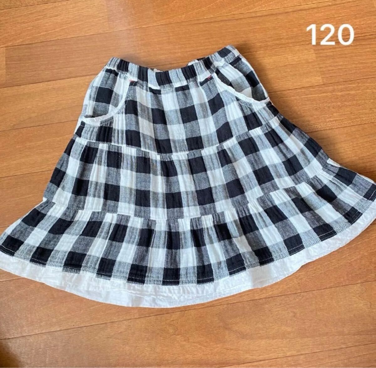 【送料無料】白/黒 ブロックチェックスカート120 ①拍卖