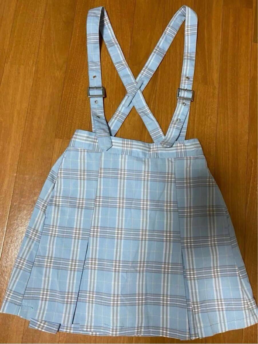 【送料無料】未使用 水色チェック ミニスカート拍卖