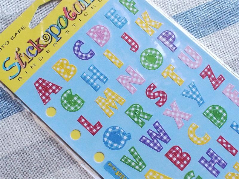 レトロ文具ファンシー雑貨*シール・アルファベット・ギンガムチェック・2シート☆バインダーステッカー拍卖