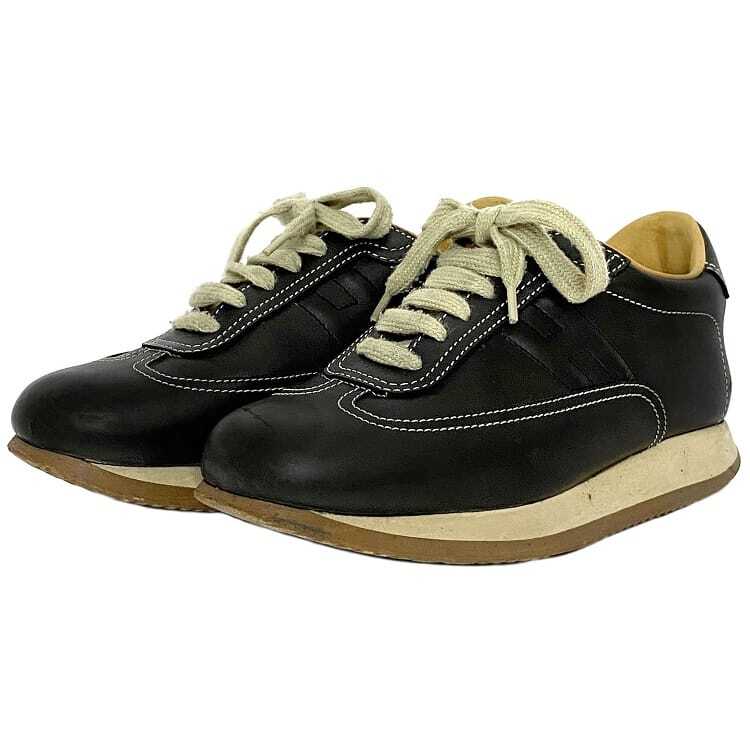 エルメス 靴 クイック スニーカー ブラック ベージュ ec-19898 美品 22.5cm 35 1/2 レザー 中古 拍卖