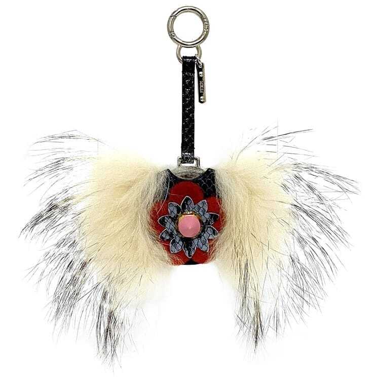 フェンディ ミラー チャーム ec-22183 ネイビー ブルー レッド 7AR455 美品 パイソン レザー ファー 拍卖