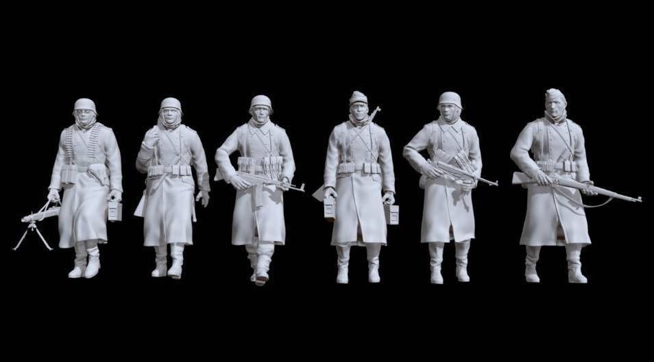 1/144 レジンキット 未塗装 WWⅡ ドイツ軍 兵士フィギュア6体 冬季装備ミリタリコート ワールドタンクミュージアム【同梱可能】拍卖