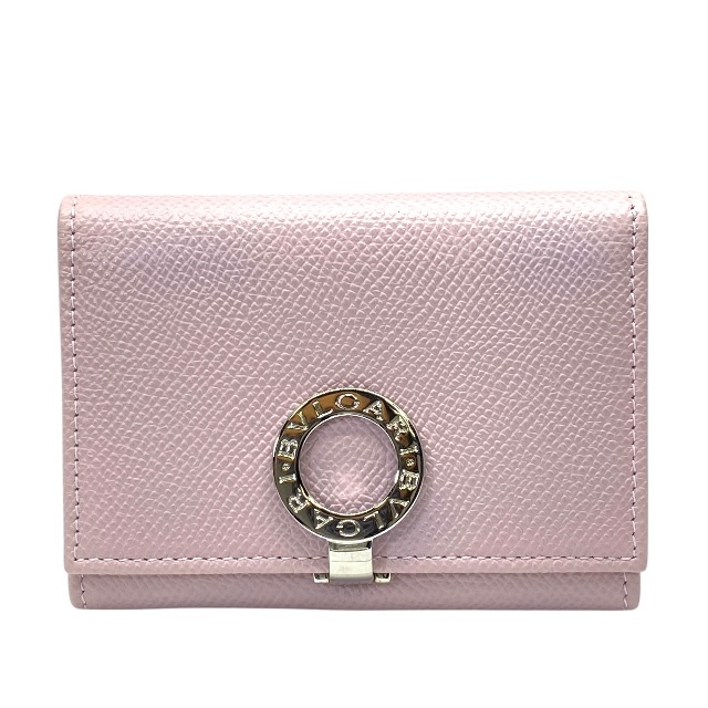 【美品】BVLGARI ブルガリ 30421 カードケース パスケース 名刺入れ コンパクト ロゴクリップ レザー ピンク拍卖