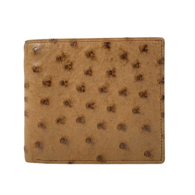 【美品】財布 二つ折り財布 折財布 コンパクトウォレット ミニ財布 オーストリッチレザー ブラウン拍卖