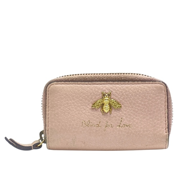 GUCCI グッチ 498096 キーケース スマートキー コンパクト ラウンドファスナー ビー 蜂 レザー ピンク拍卖