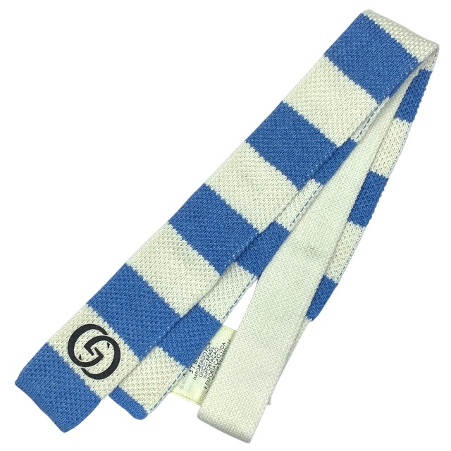 GUCCI グッチ ネクタイ アクセサリー 小物 GGロゴ キッズ 子供用 ストライプ コットン ホワイト ライトブルー (サイズ S)拍卖