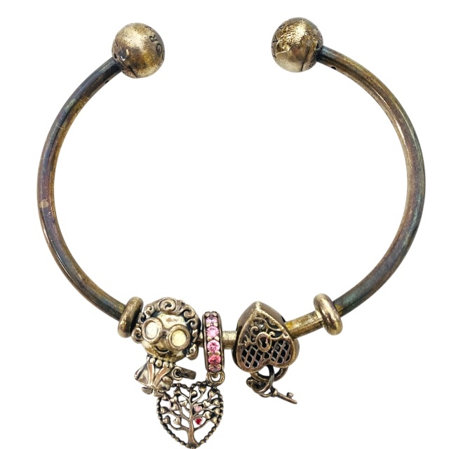 PANDORA パンドラ ブレスレット バングル アクセサリー 小物 SV925 カラーストーン ピンク シルバー拍卖