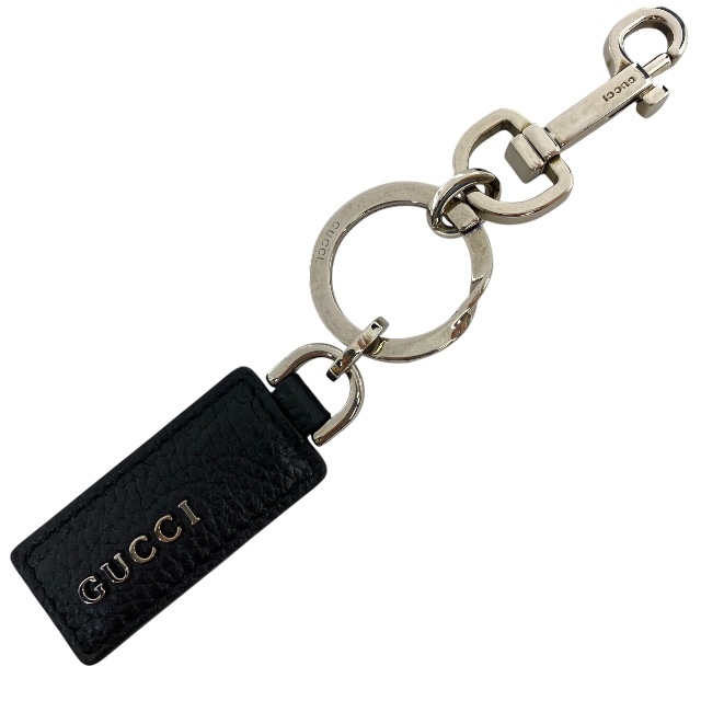 GUCCI グッチ 795293 キーリング キーホルダー チャーム 小物 ロゴ レザー メタル ブラック シルバー拍卖