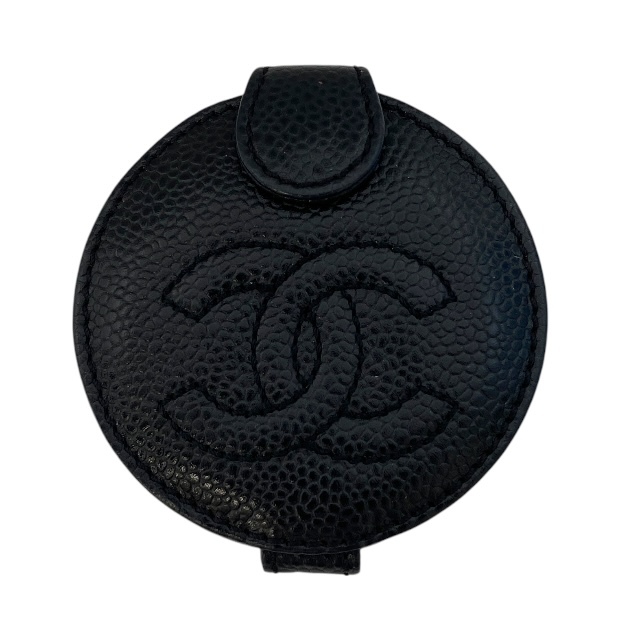 CHANEL シャネル 両面コンパクトミラー美容器具 鏡 サークル型 ココマーク キャビアスキン ブラック拍卖