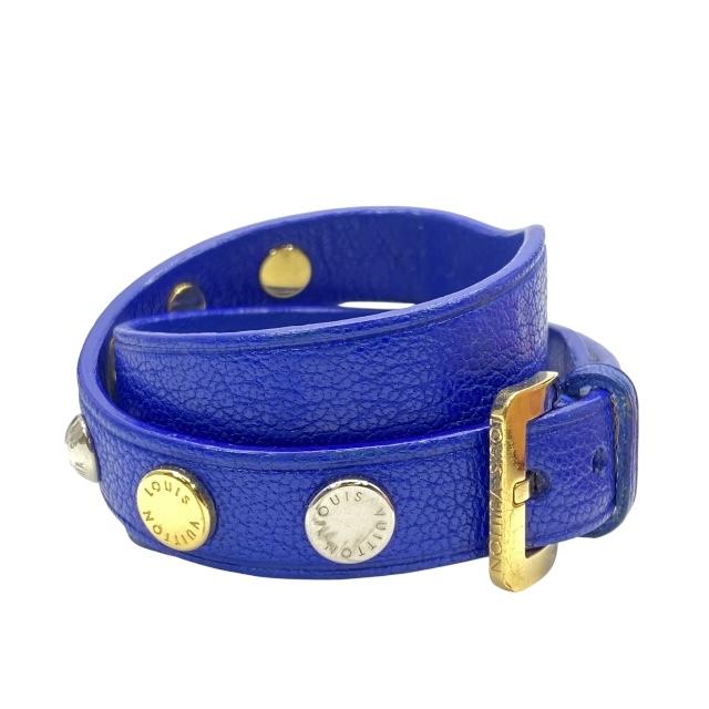 LOUIS VUITTON ルイヴィトン M6693 ブレスレット バングル アクセサリー ブラスレ スパイクイット レザー ブルー (表記サイズ:17)拍卖