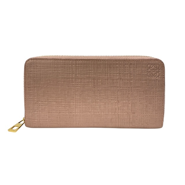 LOEWE ロエベ リネン ジップウォレット 財布 長財布 ロングウォレット ラウンドファスナー アナグラム レザー ピンクベージュ系拍卖