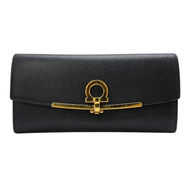 Salvatore Ferragamo フェラガモ ガンチーニ 長財布 財布 ロングウォレット 折財布 二つ折り財布 レザー ブラック拍卖