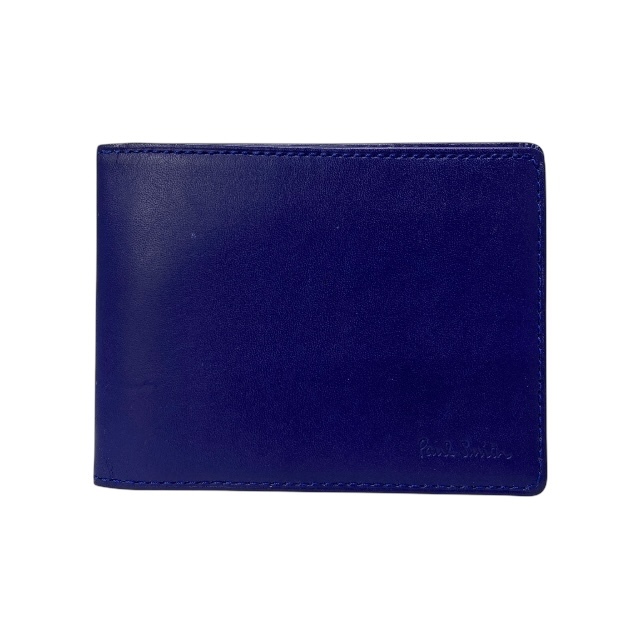 Paul Smith ポールスミス カードケース パスケース 名刺入れ 二つ折り コンパクト ロゴ レザー ブルー拍卖