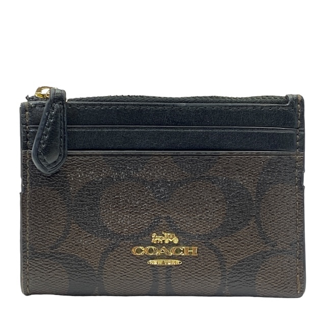 コーチ フラグメントケース コインケース 小銭入れ コンパクト ミニ財布 カードケース シグネチャー ロゴ レザー ブラウン キーリング付き拍卖