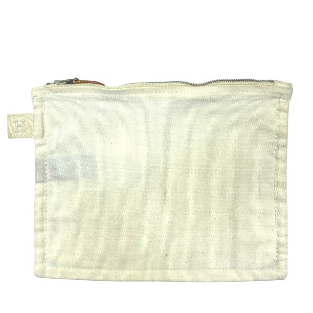 HERMES エルメス ポーチ 小物入れ マルチポーチ Hロゴ キャンバス アイボリー拍卖