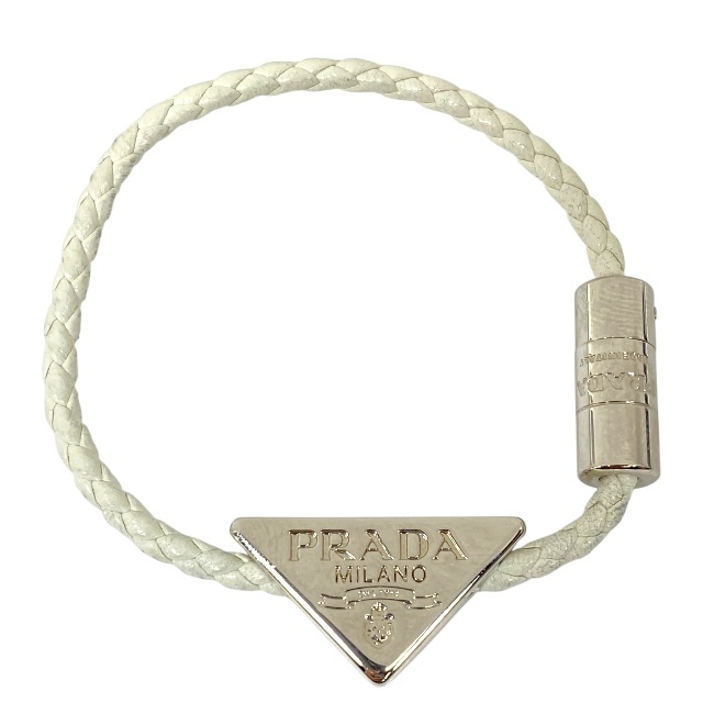 PRADA プラダ 1IB350 ブレスレット バングル アクセサリー ジュエリー 小物 トライアングルロゴ メタル ナッパレザー ホワイト拍卖