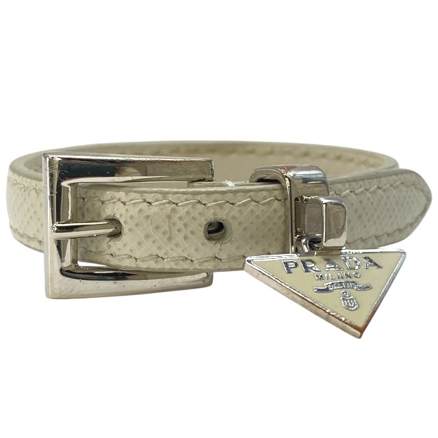 PRADA プラダ 1IB351 ブレスレット バングル アクセサリー ジュエリー 小物 トライアングルロゴ レザー メタル ホワイト拍卖