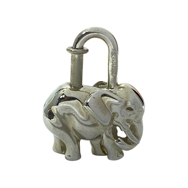 HERMES エルメス カデナ エレファント 象 キーリング キーホルダー チャーム ロック 鍵 錠 メタル シルバー拍卖