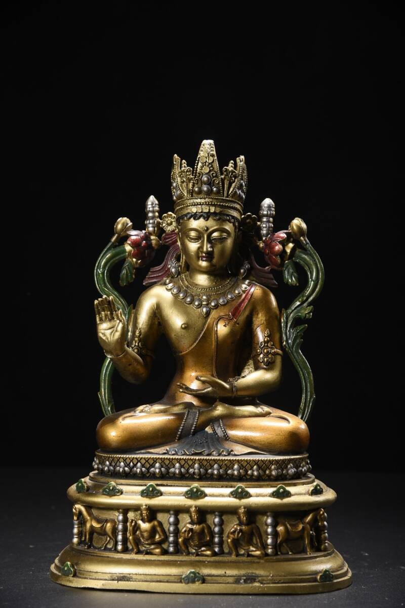 寺院収蔵品 銅胎彩絵 描金 仏教文化 チベット密教 度母造像 供養品 極細工 古賞物 古美味 東洋彫刻 時代物 骨董 中国古美術拍卖