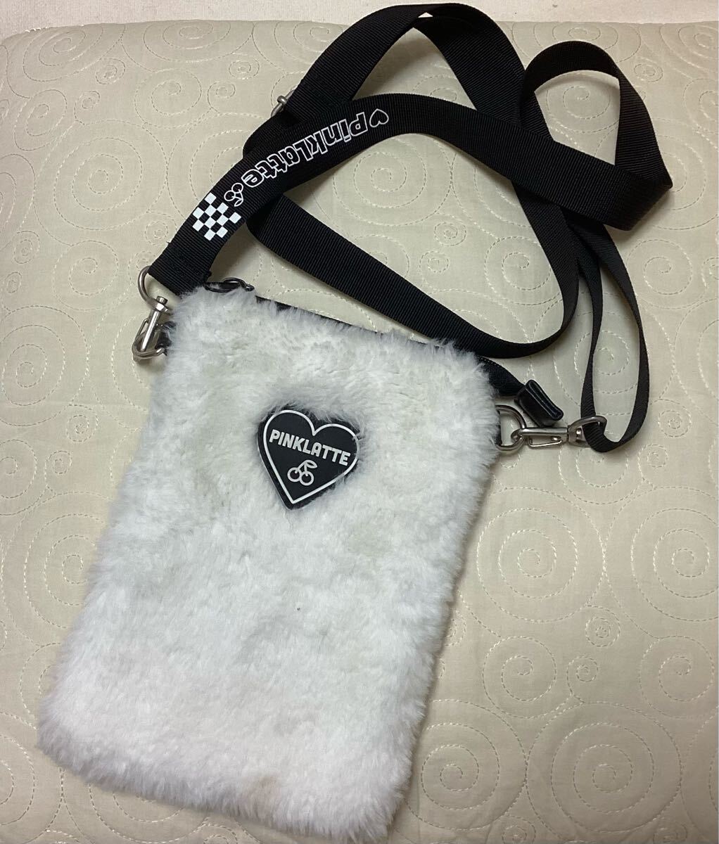 ●美品 pinklatte ピンクラテ ショルダーファバッグ 透明ポケット有り 斜め掛け ミニショルダーバッグ拍卖