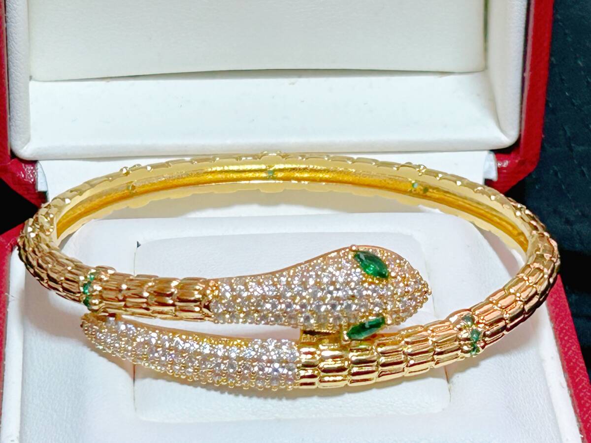 高級品!蛇モチーフ ブレスレット K18コート S925 CZダイヤモンド 男女兼用拍卖