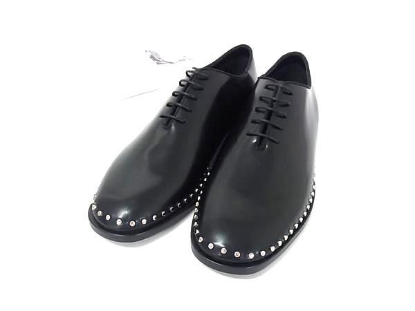 ■極美品■ JIMMY CHOO ジミーチュウ レザー スタッズ ドレスシューズ サイズ 42 (約27cm) 靴 メンズ ブラック系 FK6573拍卖