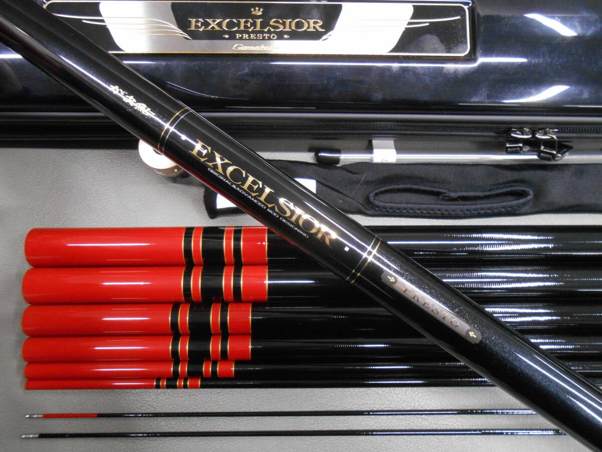 がまかつ名竿 鮎竿 がま鮎エクセルシオプレスト 引抜荒瀬95 綺麗なお品です。盛期の大鮎釣りに最適。拍卖