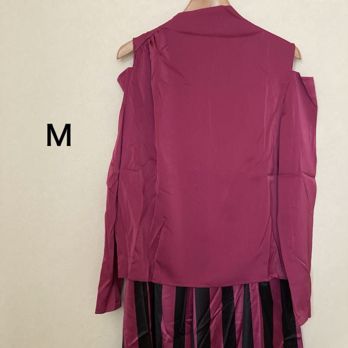 最終SALE! 長袖 ブラウス ストライプ ワイドパンツ セット M パンツセットアップ拍卖