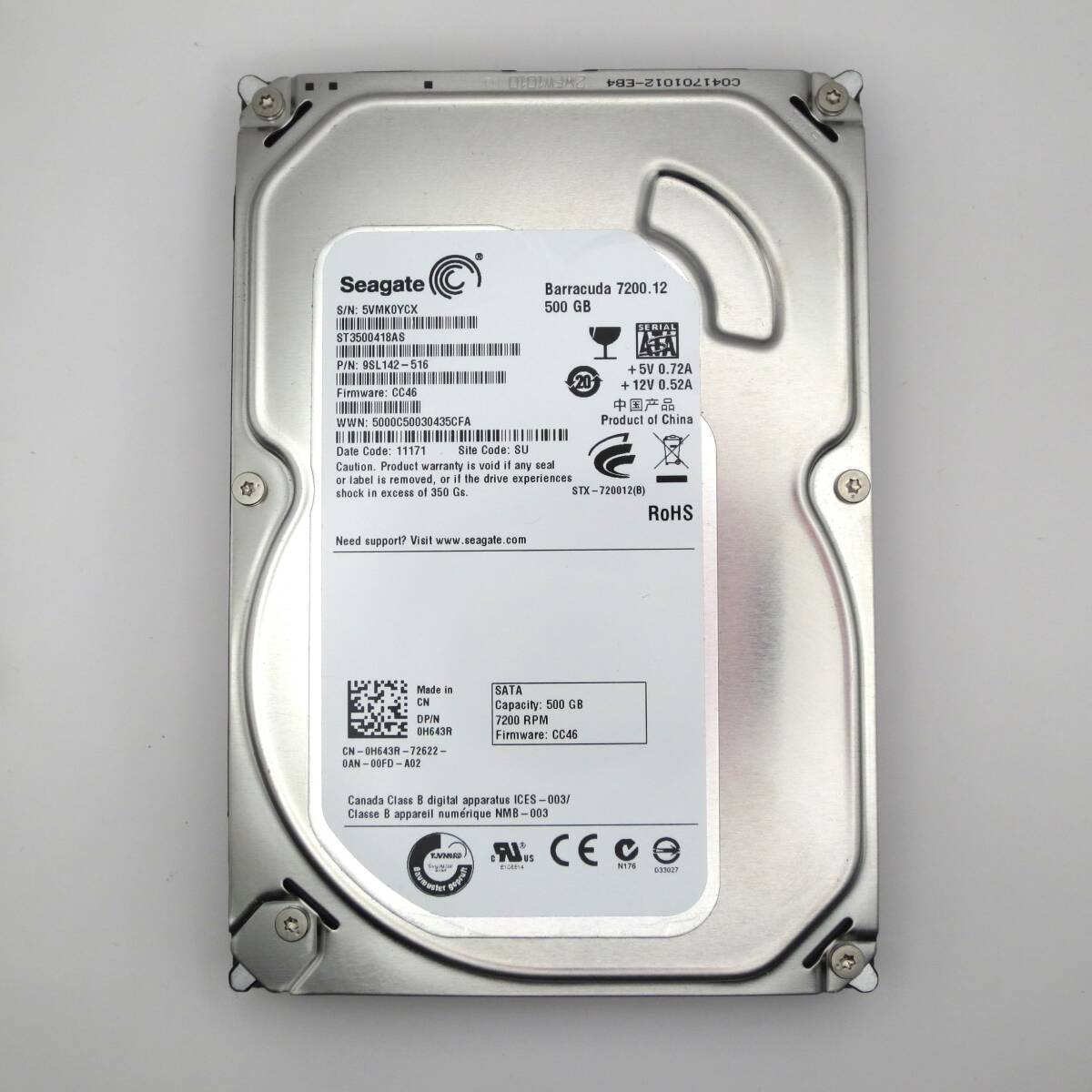 【中古動作品】Seagate 3.5インチHDD SATA(Serial ATA) 500GB ST3500418AS 使用時間 2752時間拍卖