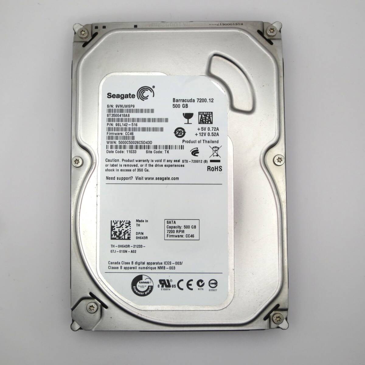 【中古動作品】Seagate 3.5インチHDD SATA(Serial ATA) 500GB ST3500418AS 使用時間 9444時間拍卖