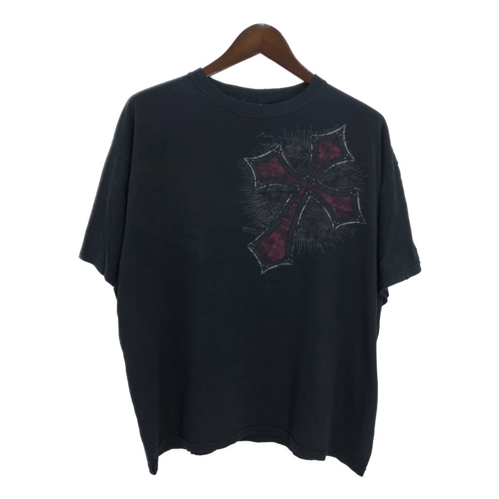 GILDAN ギルダン アフリクション系 y2k 半袖Tシャツ クロス ブラック(メンズ XL)中古 古着 T6214拍卖