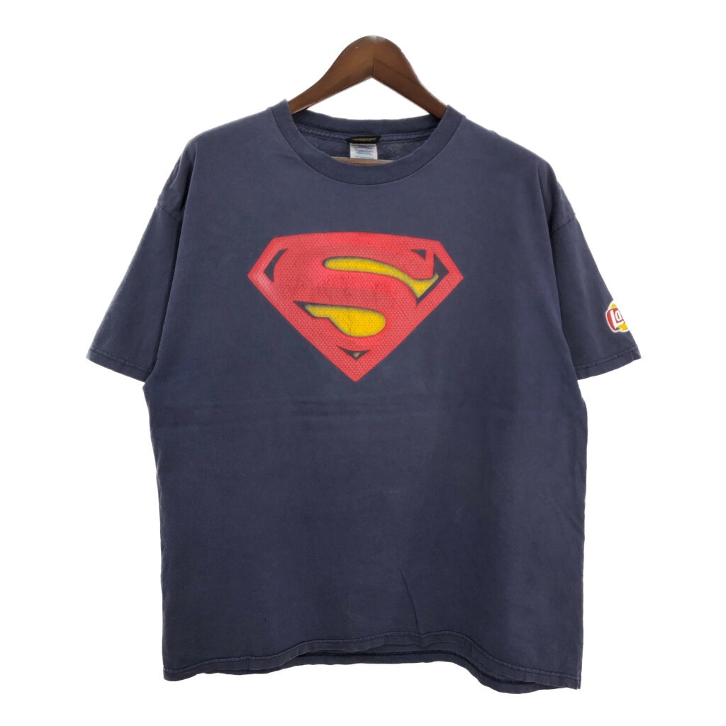 WARNER BROS ワーナーブラザーズ スーパーマン SUPERMAN 半袖Tシャツ ムービー ネイビー(メンズ XL)中古 古着 T6798拍卖