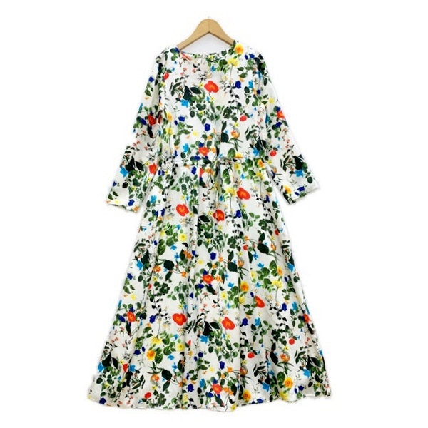 トルノバイノイズメーカー ボタニカル 花柄 総柄 ワンピース 長袖 ロング丈 サテン 日本製 TRUNO by NOISE MAKER スカート IL14679■拍卖