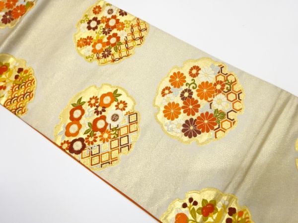 ys7340034; 宗sou 雪輪に花模様織り出し 袋帯【着】拍卖