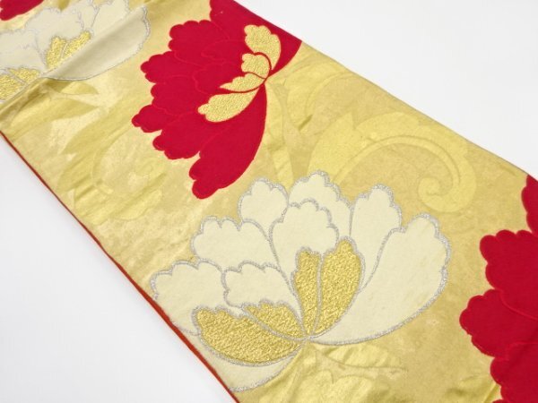 ys7340791; 宗sou 牡丹唐草模様織り出し袋帯(材料)【アンティーク】【着】拍卖
