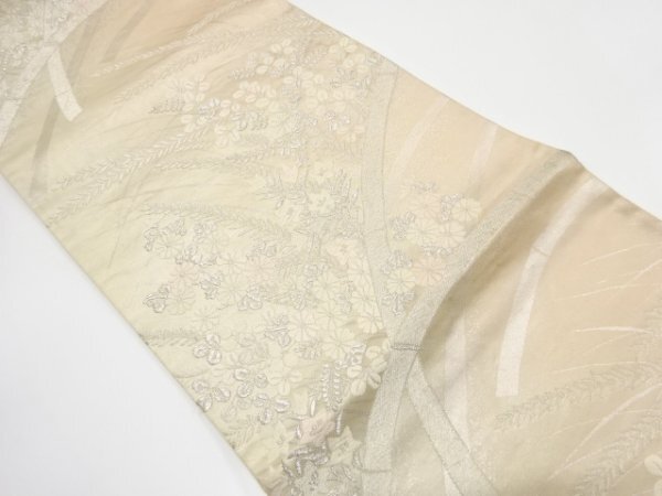 ys7343410; 宗sou 秋草模様織り出し袋帯(材料)【アンティーク】【着】拍卖